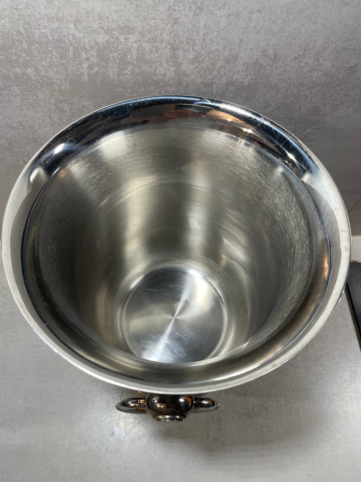 Vintage Jean Couzon French stainless steel champagne cooler with ring handles