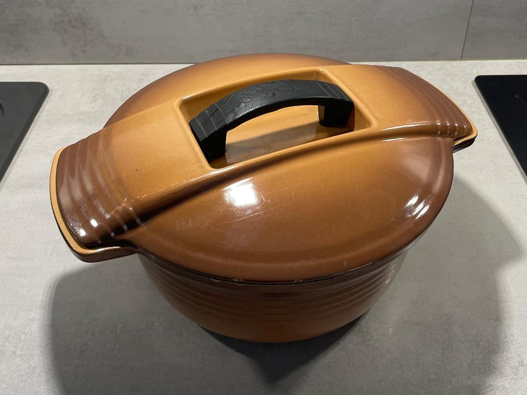 Vintage Le Creuset Futura cast iron cookware designed by Jean-Louis Barrault