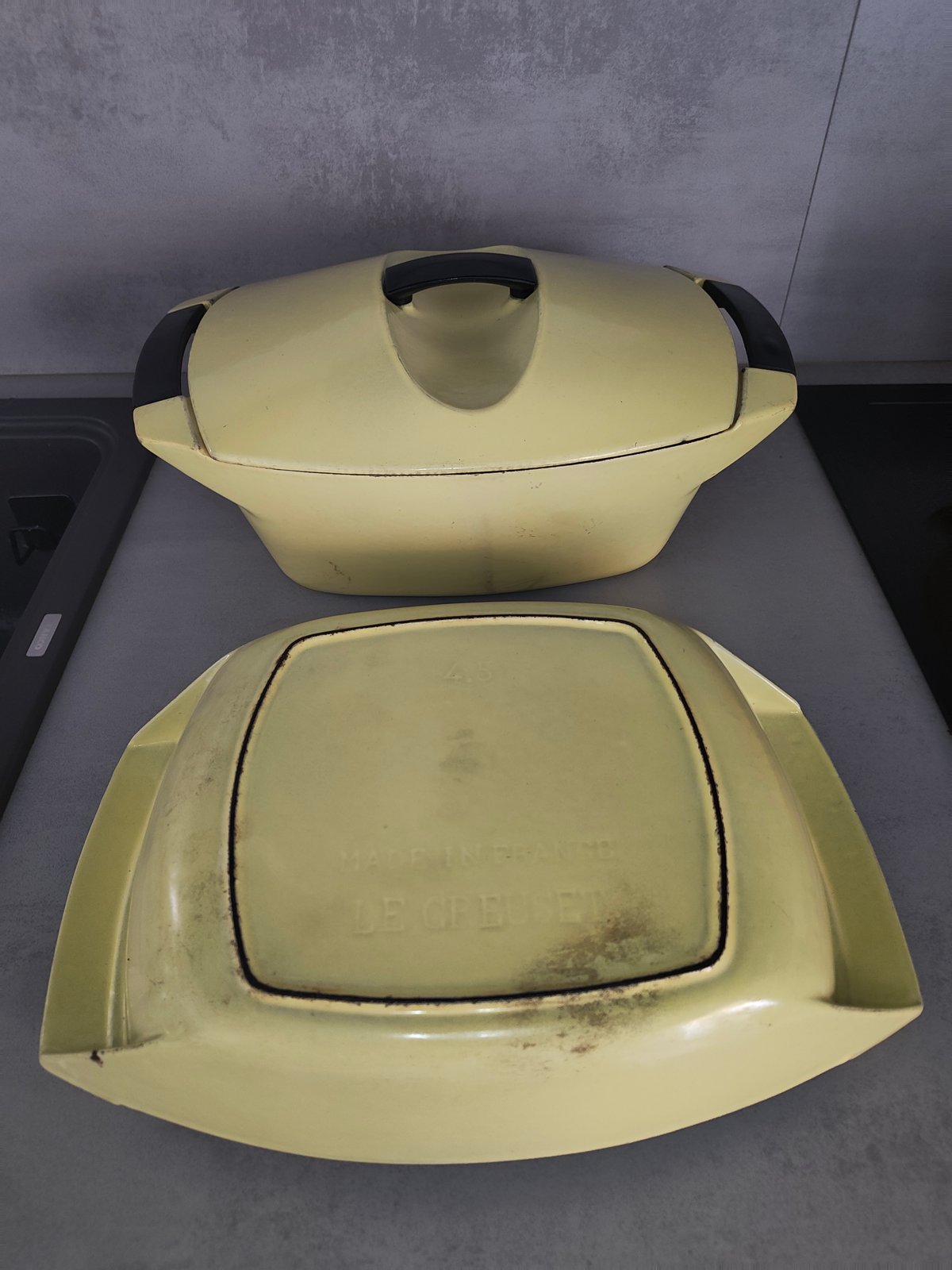 Rare Vintage Le Creuset Raymond Loewy Coquelle Nº45 with Matching Plate & Lid — photo 5