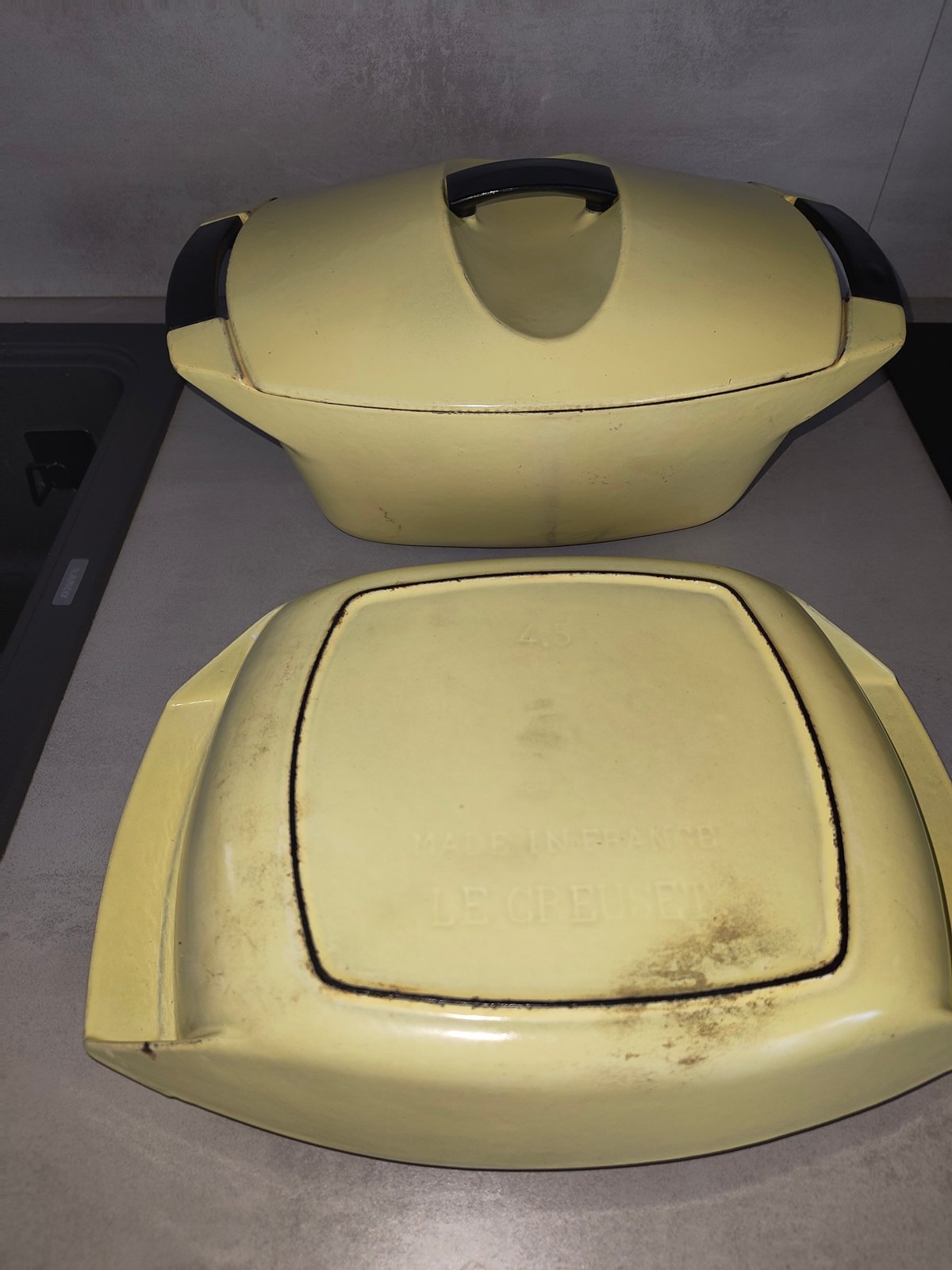 Rare Vintage Le Creuset Raymond Loewy Coquelle Nº45 with Matching Plate & Lid — photo 6