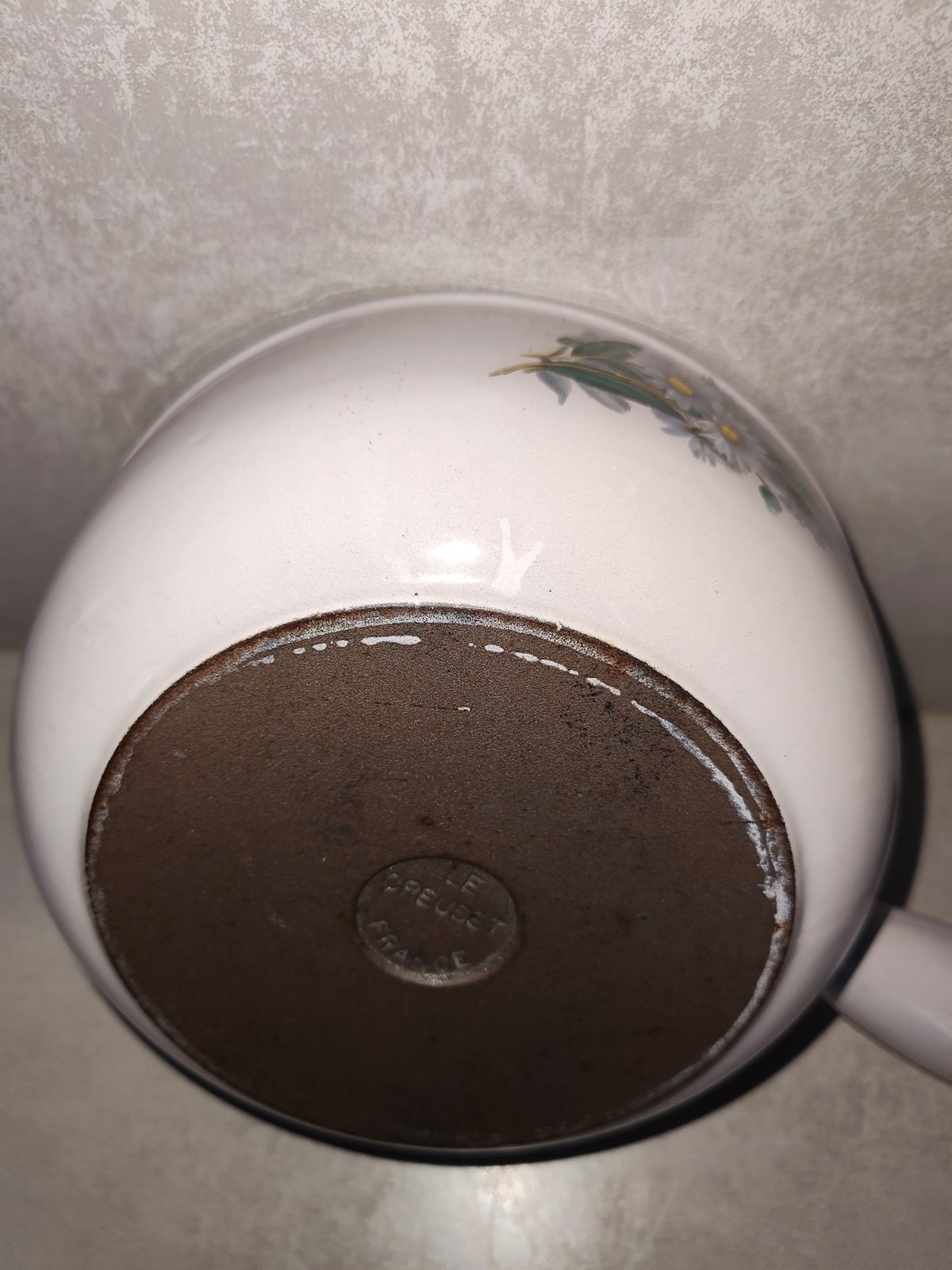 Vintage Le Creuset Enamel Saucepan – Rare Floral Daisy Pattern – French Cast Iron – 1970s Retro Kitchen — photo 3