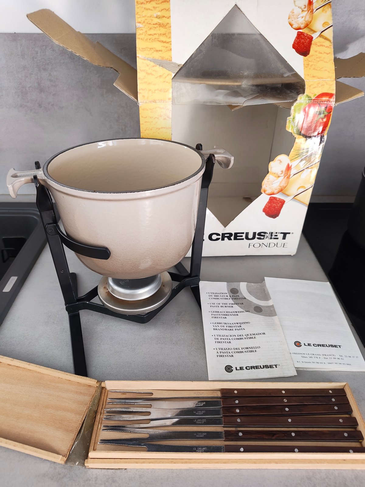 Vintage Le Creuset Fondue Set – Complete – Cast Iron – Original Box