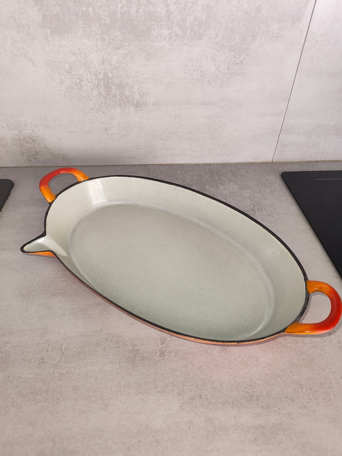 Vintage Le Creuset Oval Cast Iron Dish – Orange – Made in France – Rare Piece