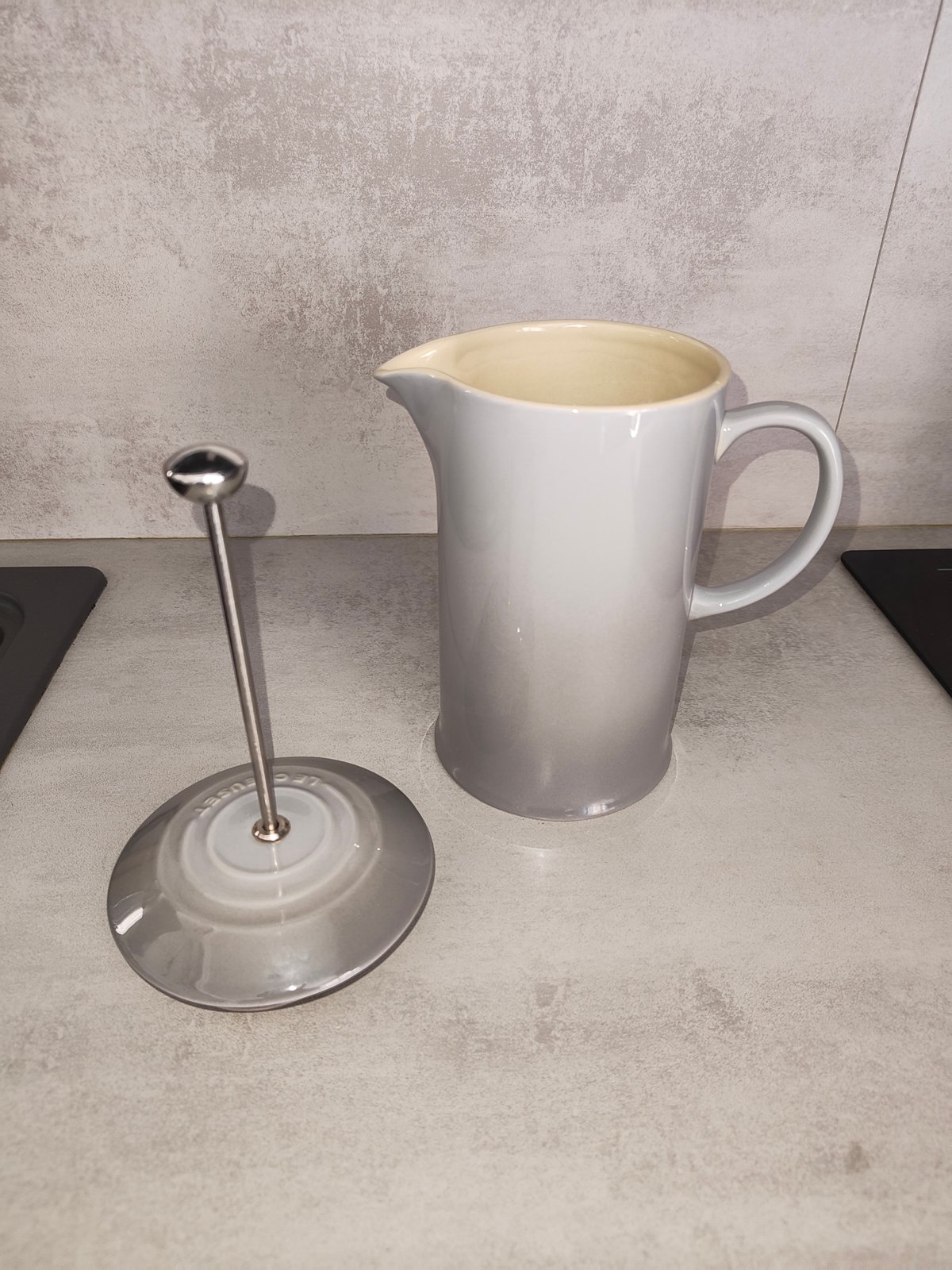 Vintage Le Creuset Stoneware French Press / Coffee Pot – Mist Grey — photo 4
