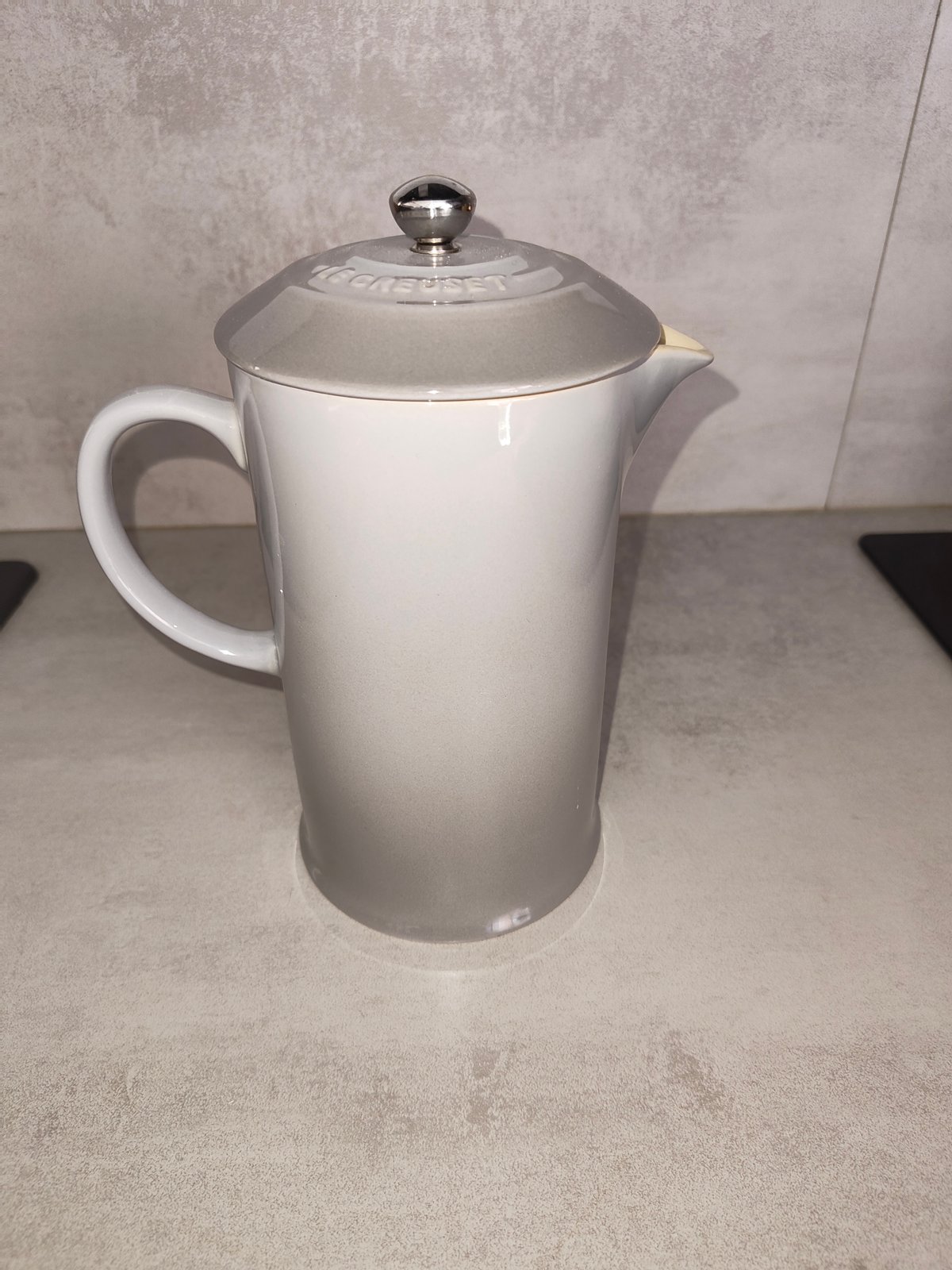 Vintage Le Creuset Stoneware French Press / Coffee Pot – Mist Grey — photo 6