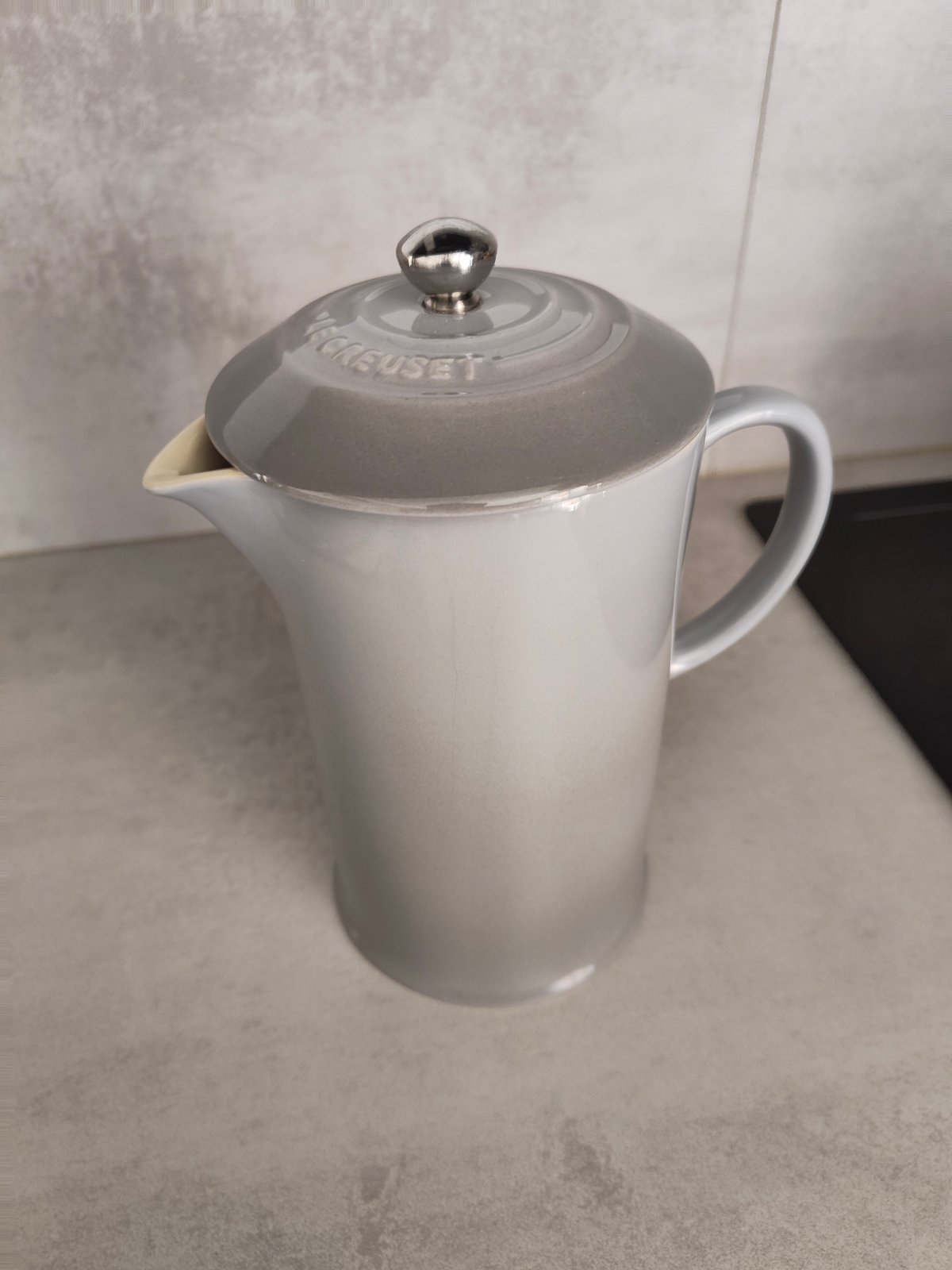 Vintage Le Creuset Stoneware French Press / Coffee Pot – Mist Grey — photo 7