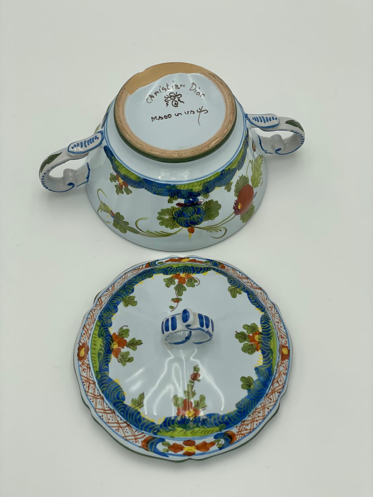 Christian Dior Covered Maiolica Vessel, Faenza "Garofano" Pattern, Made in Italy — 4