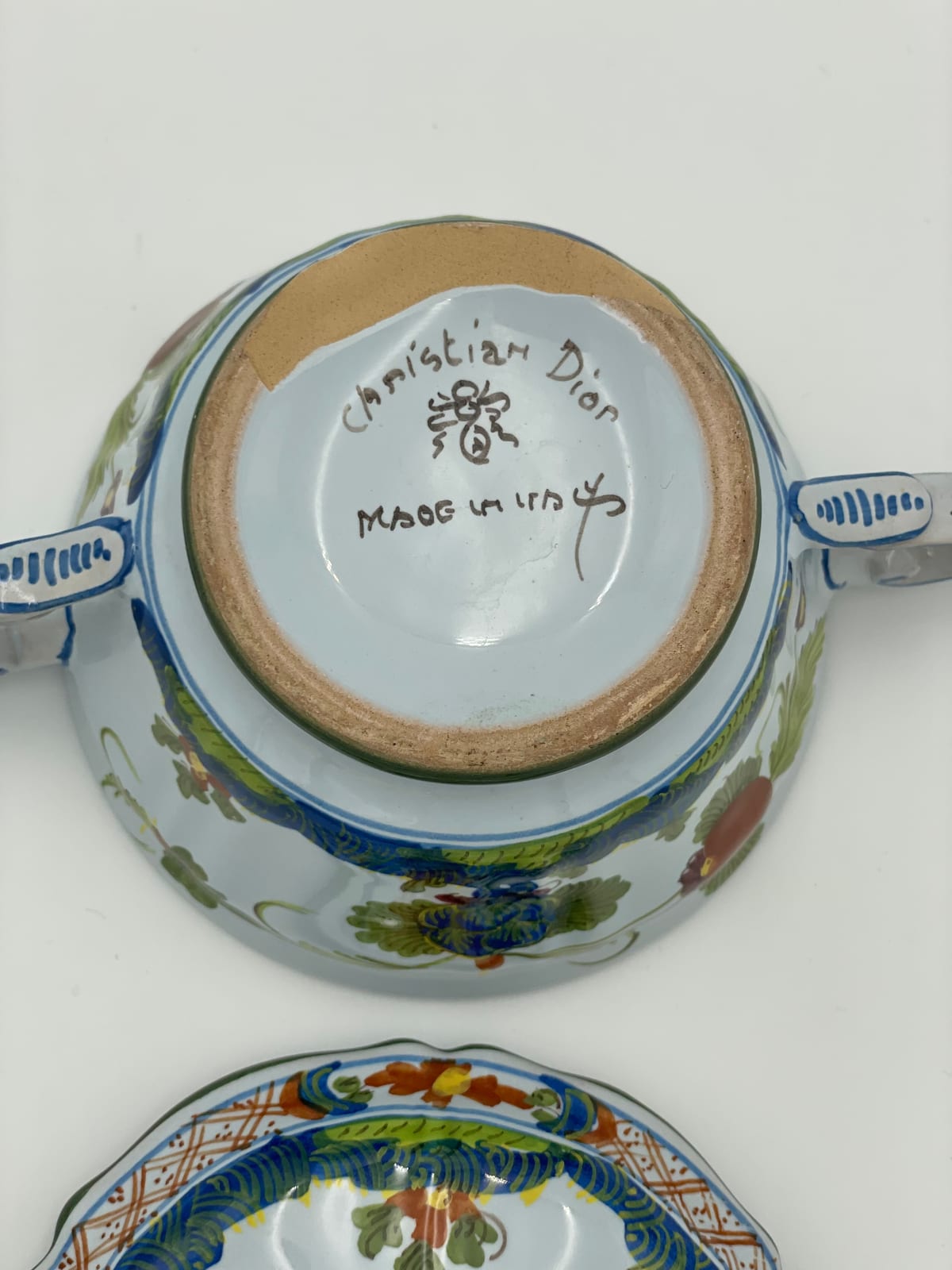 Christian Dior Covered Maiolica Vessel, Faenza "Garofano" Pattern, Made in Italy — 5