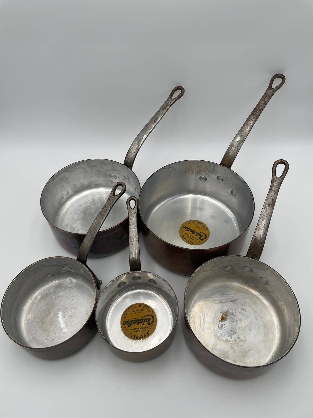 Graduated Set of Five L. Lecellier "Cuivralec" Copper Saucepans, 12–20 cm, Villedieu-les-Poêles, France — 3