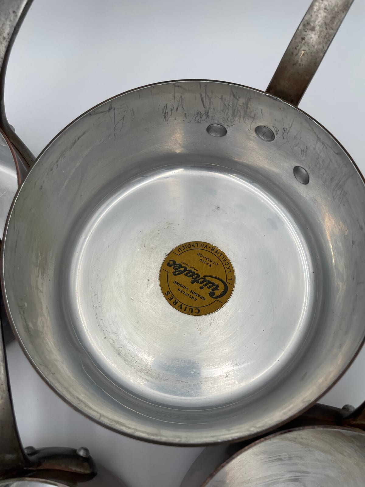 Graduated Set of Five L. Lecellier "Cuivralec" Copper Saucepans, 12–20 cm, Villedieu-les-Poêles, France — 7