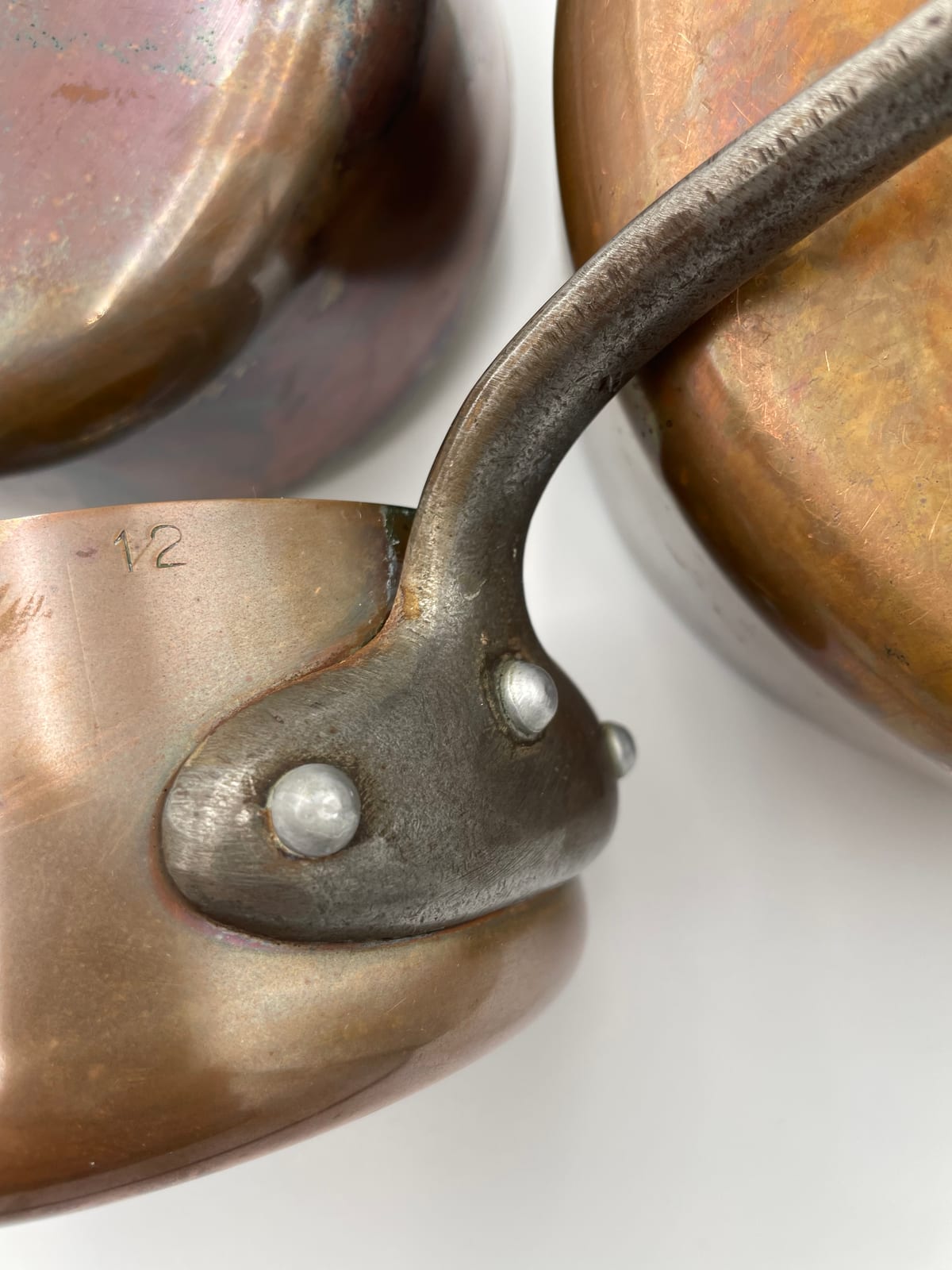 Graduated Set of Five L. Lecellier "Cuivralec" Copper Saucepans, 12–20 cm, Villedieu-les-Poêles, France — 9