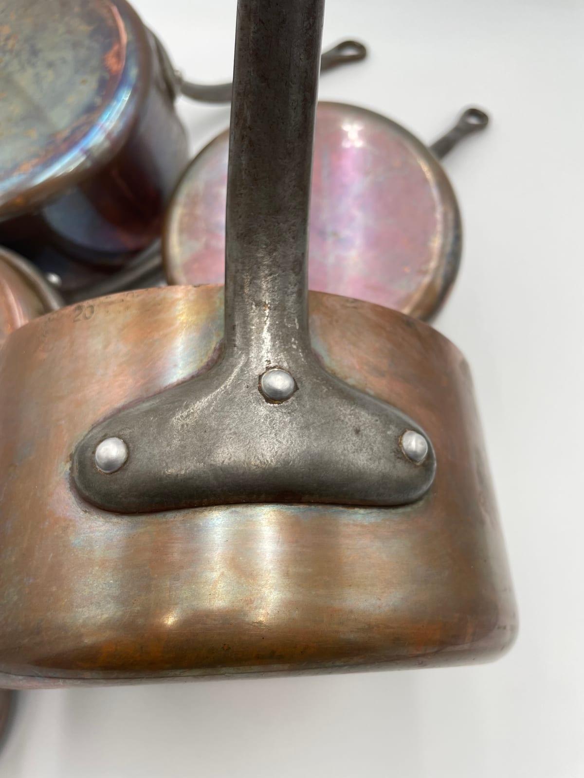 Graduated Set of Five L. Lecellier "Cuivralec" Copper Saucepans, 12–20 cm, Villedieu-les-Poêles, France — 11