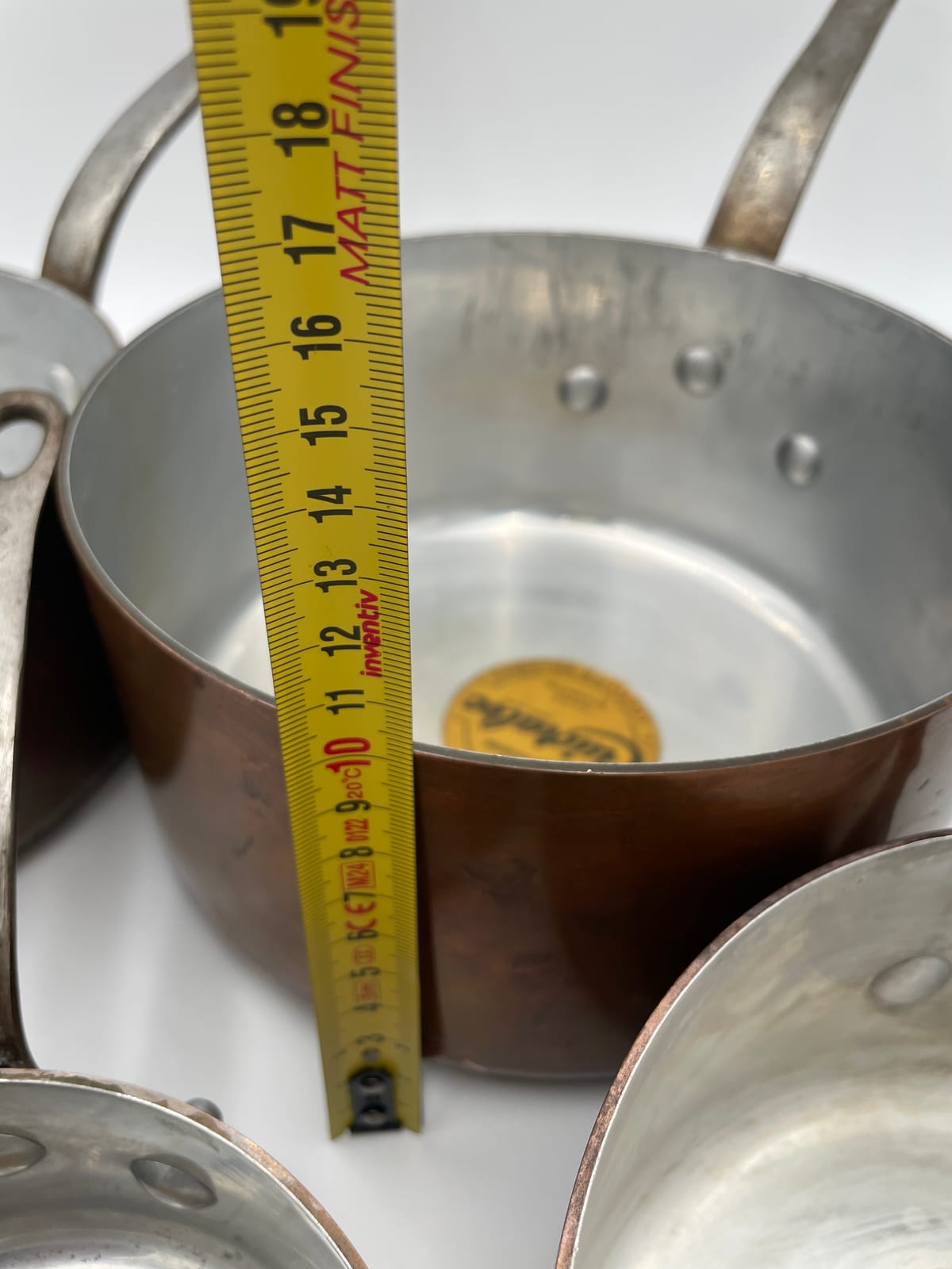 Graduated Set of Five L. Lecellier "Cuivralec" Copper Saucepans, 12–20 cm, Villedieu-les-Poêles, France — 13