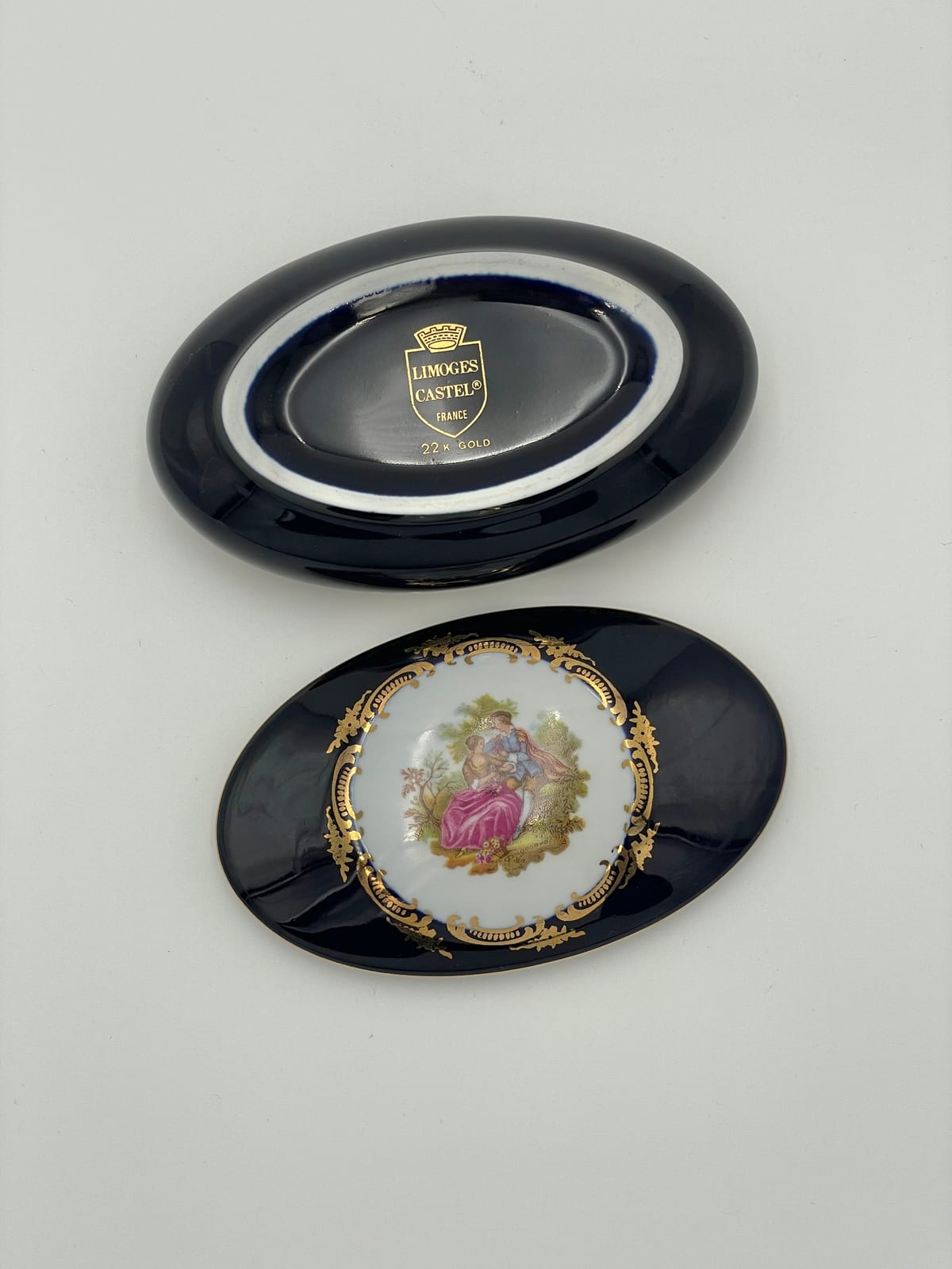 Limoges Castel Cobalt Blue and Gilt Porcelain Oval Box, with Original Box, France — 6