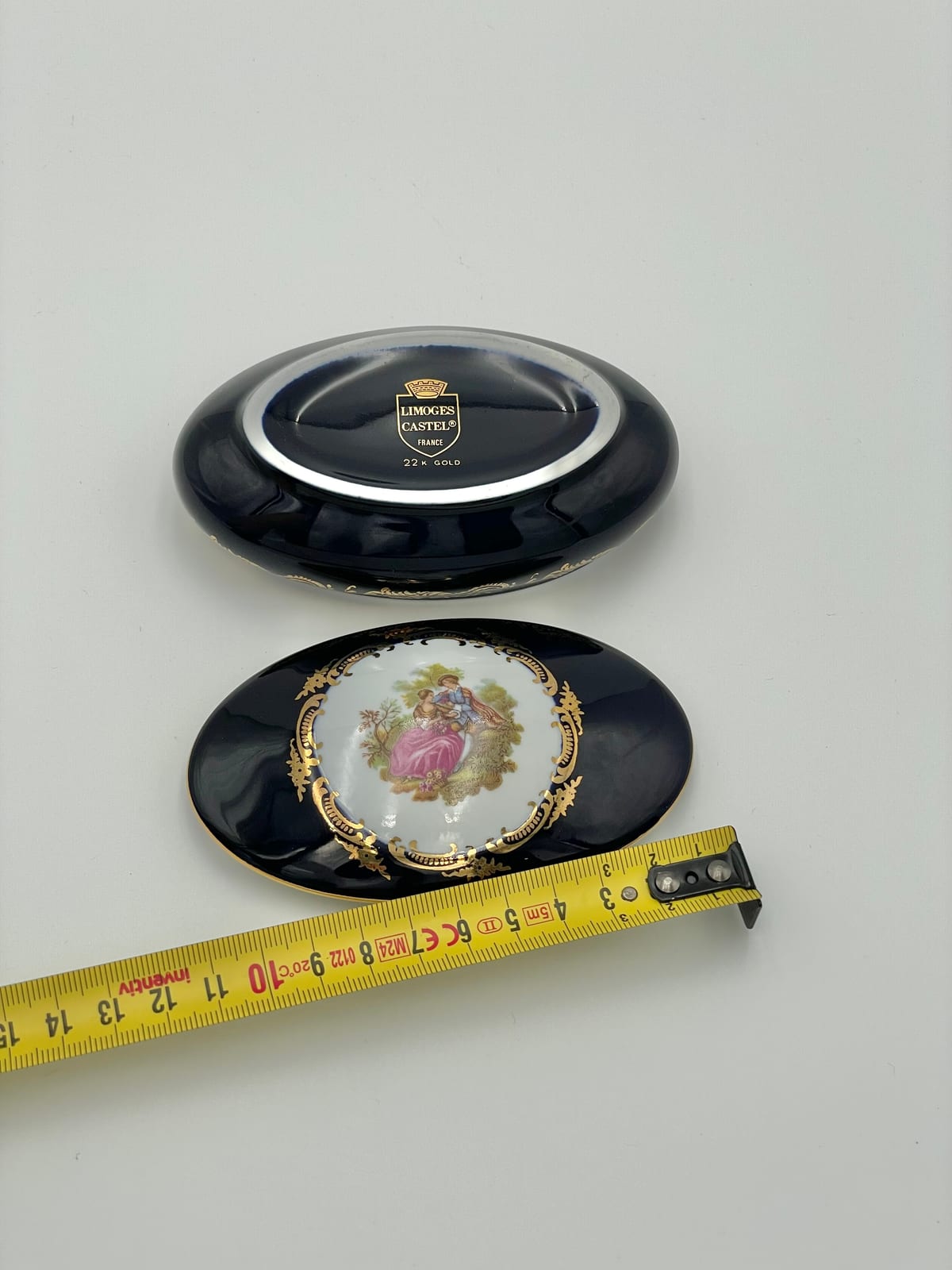 Limoges Castel Cobalt Blue and Gilt Porcelain Oval Box, with Original Box, France — 7