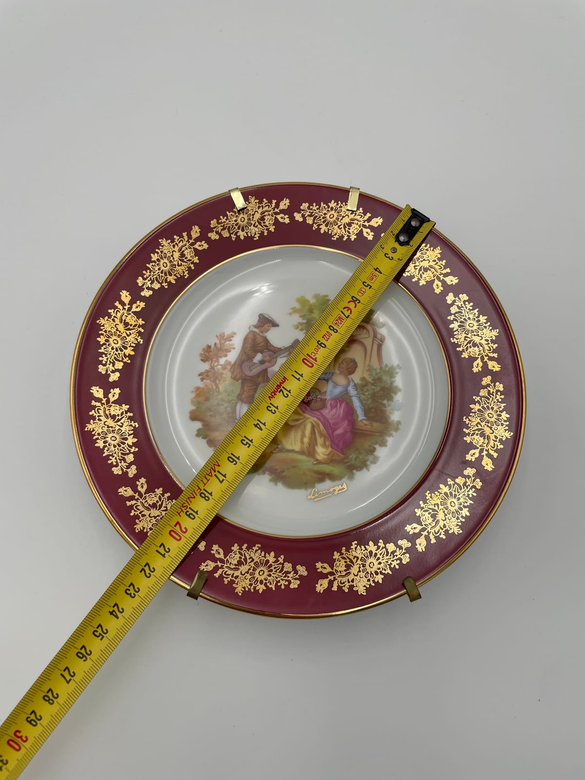 Limoges Castel Red and Gilt Porcelain Plate, Galant Scene, with Original Box and Certificate, France — 10